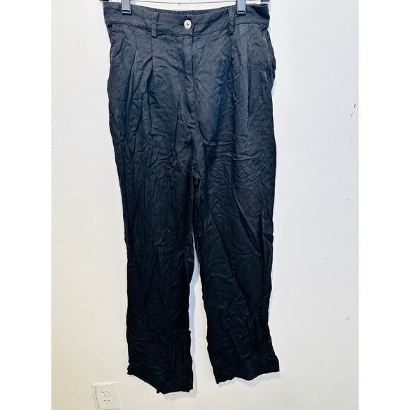 DONNI Black 100% Twill Pleated Front Button Relaxed Trousers Pants Size Medium - Picture 4 of 13